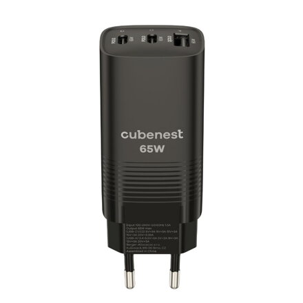 Cubenest Cargador GaN 65 W S3D0 negro