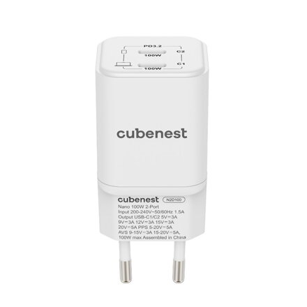Adaptador Cubenest PD GaN Nano 2xUSB-C 100W N2D100