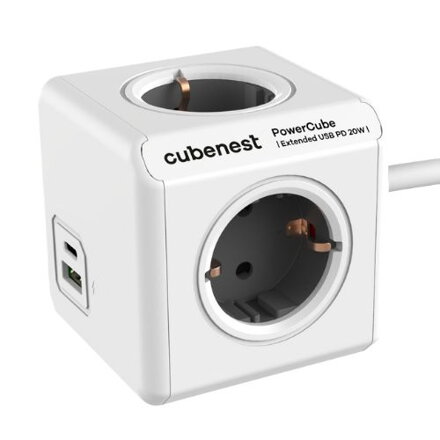 Cubenest PowerCube Extended USB A+C PD 20 W Tipo F Gris