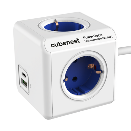 Cubenest PowerCube Extended USB A+C PD 20 W Tipo F azul