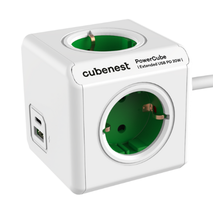 Cubenest PowerCube Extended USB A+C PD 20 W Tipo F verde