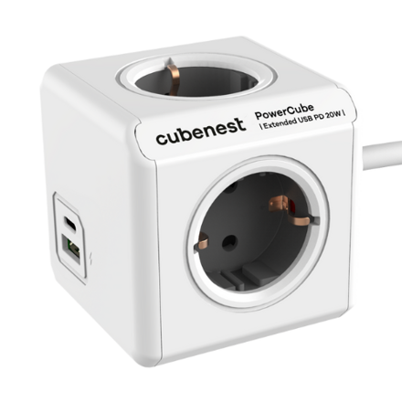 Cubenest PowerCube Extended USB A+C PD 20 W Tipo F gris