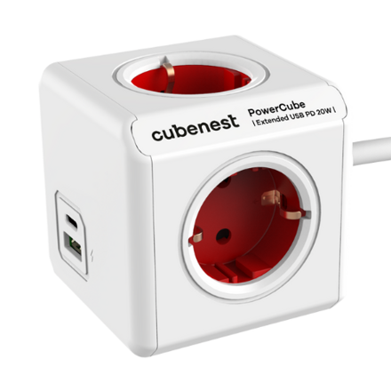 Cubenest PowerCube Extended USB A+C PD 20 W Tipo F rojo