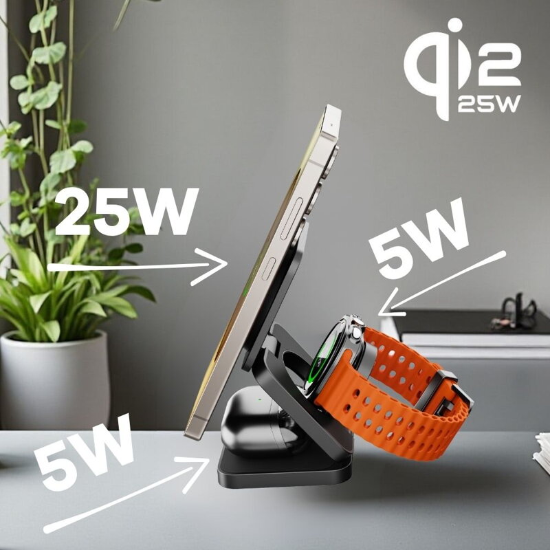 Cubenest El Qi2.2 cargador plegable inalámbrico magnético 3 en 1 SQS312 Pro Samsung Watch