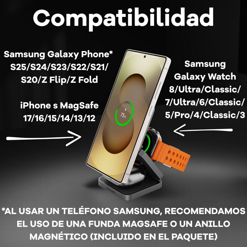 Cubenest El Qi2.2 cargador plegable inalámbrico magnético 3 en 1 SQS312 Pro Samsung Watch