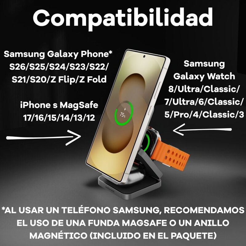 Cubenest El Qi2.2 cargador plegable inalámbrico magnético 3 en 1 SQS312 Pro Samsung Watch