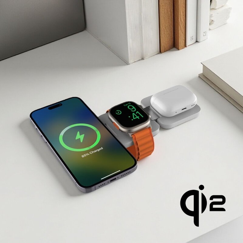 Cubenest Qi2 El cargador plegable inalámbrico magnético 3 en 1 EQ310 blanco