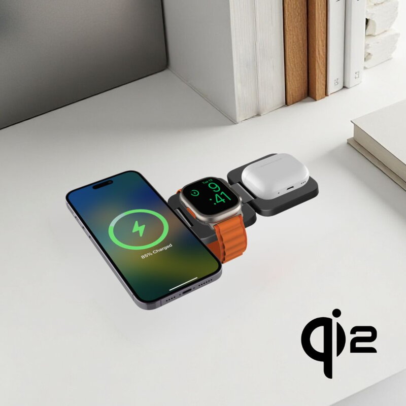 Cubenest Qi2 El cargador plegable inalámbrico magnético 3 en 1 EQ310 gris