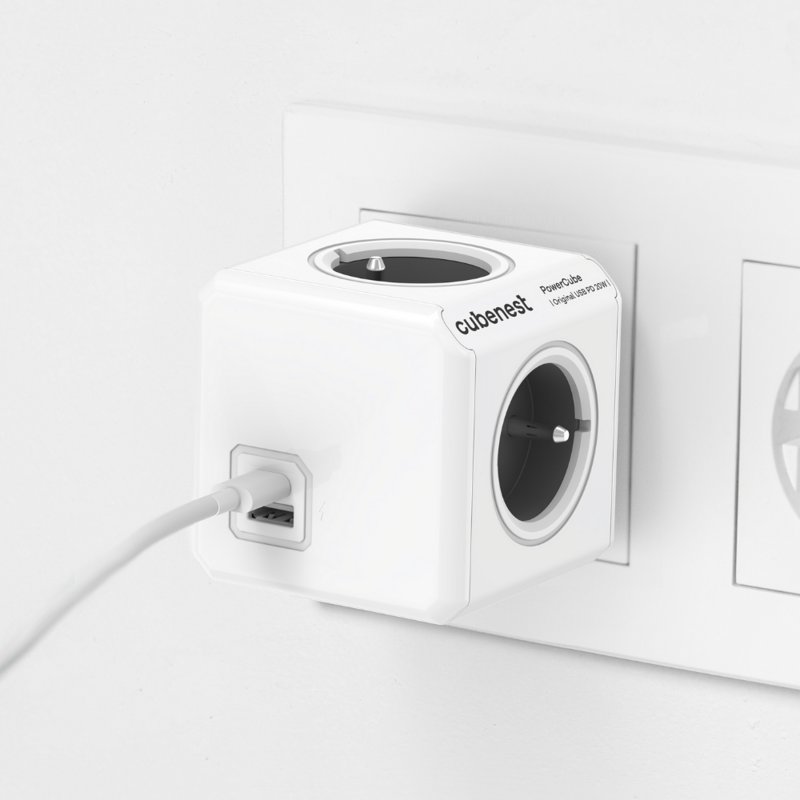 Cubenest PowerCube Original USB A+C PD 20 W Tipo F gris