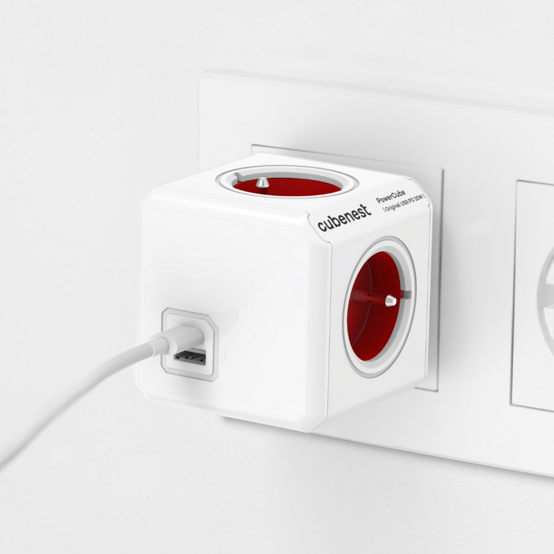 Cubenest PowerCube Original USB A+C PD 20 W Tipo F rojo