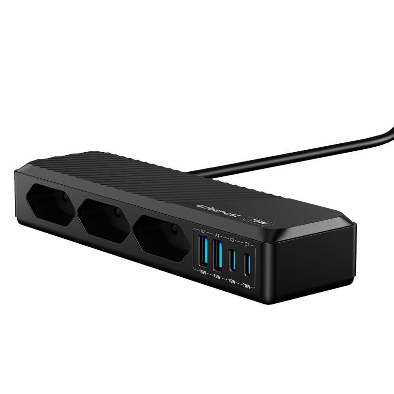 Cubenest PD GaN PowerStrip SlimSline 7 en 1 Extended USB 70 W