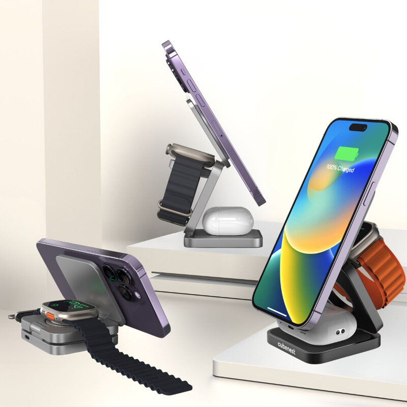 Cubenest El cargador plegable inalámbrico magnético 3 en 1 S312 Pro negro