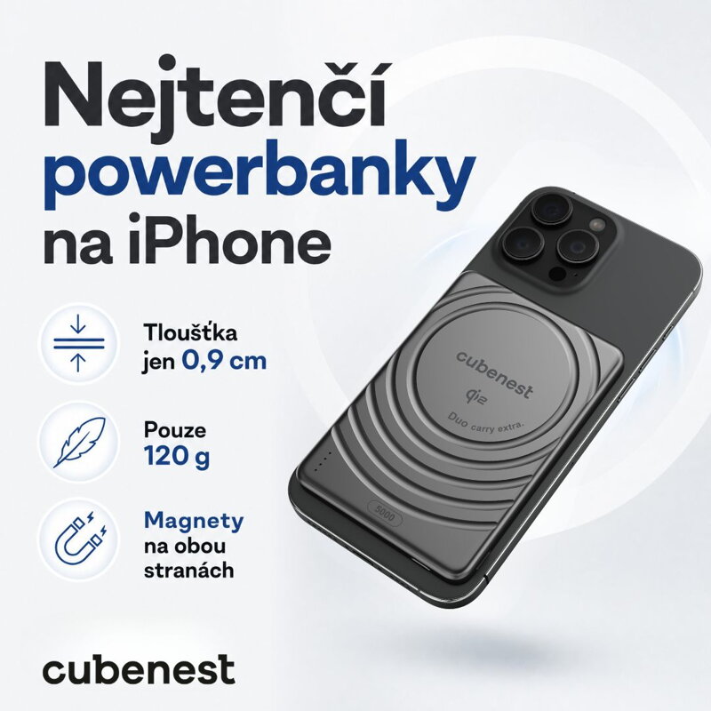 Cubenest Qi2 Batería inalámbrica magnética SlimDual 5000 mAh SQ1B3D negro