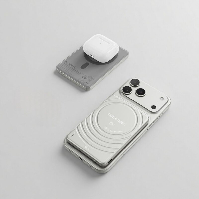 Cubenest Qi2 Batería inalámbrica magnética SlimDual 5000 mAh SQ1B3D plata