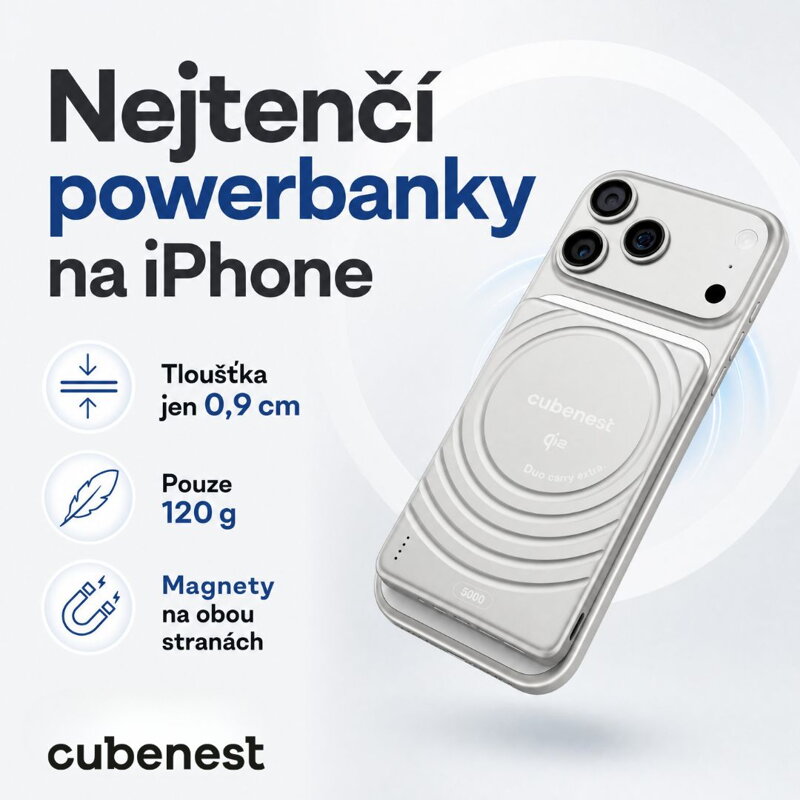 Cubenest Qi2 Batería inalámbrica magnética SlimDual 5000 mAh SQ1B3D plata
