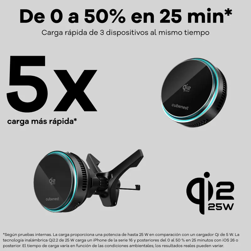 Cubenest Qi2.2 Cargador refrigerador inalámbrico magnético para coche SQ1C2