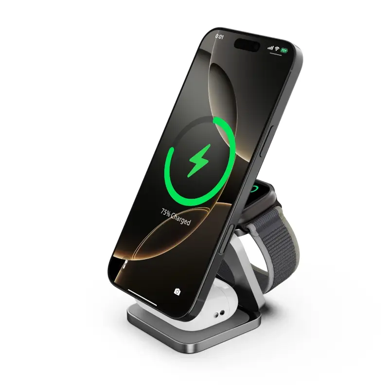 Cubenest El Qi2.2 cargador plegable inalámbrico magnético 3 en 1 SQ312 Ultra gris