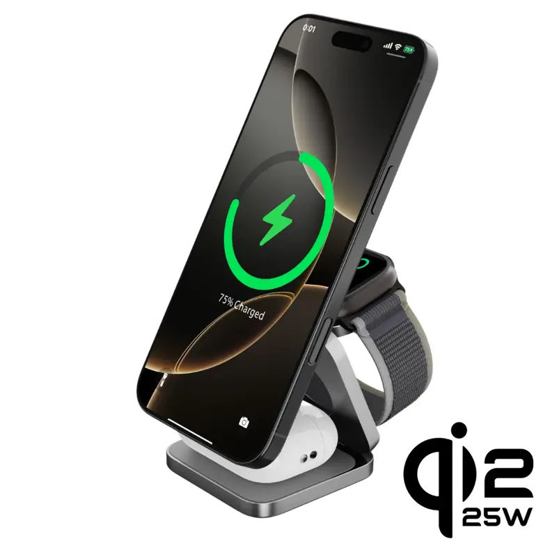 Cubenest El Qi2 cargador plegable inalámbrico magnético 3 en 1 SQ312 Pro negro