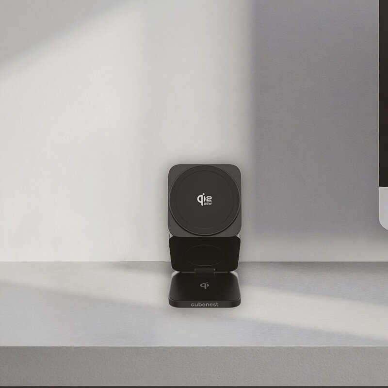 Cubenest El Qi2.2 cargador plegable inalámbrico magnético 3 en 1 SQ312 Ultra negro