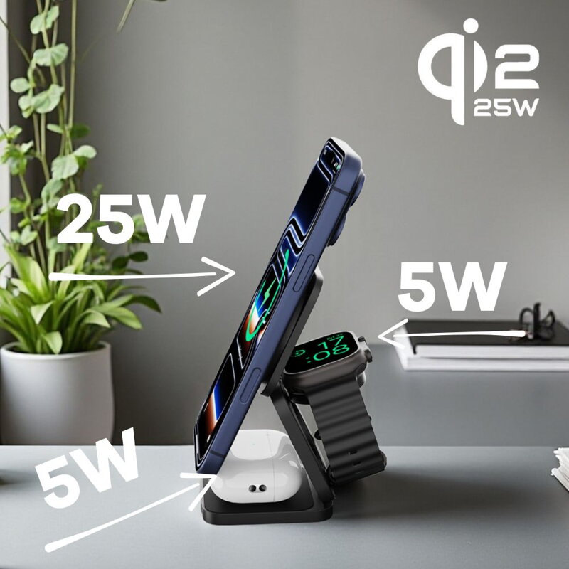 Cubenest El Qi2.2 cargador plegable inalámbrico magnético 3 en 1 SQ312 Ultra negro