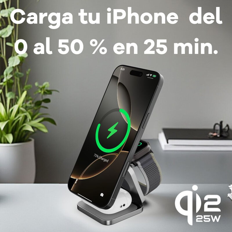 Cubenest El Qi2.2 cargador plegable inalámbrico magnético 3 en 1 SQ312 Ultra gris