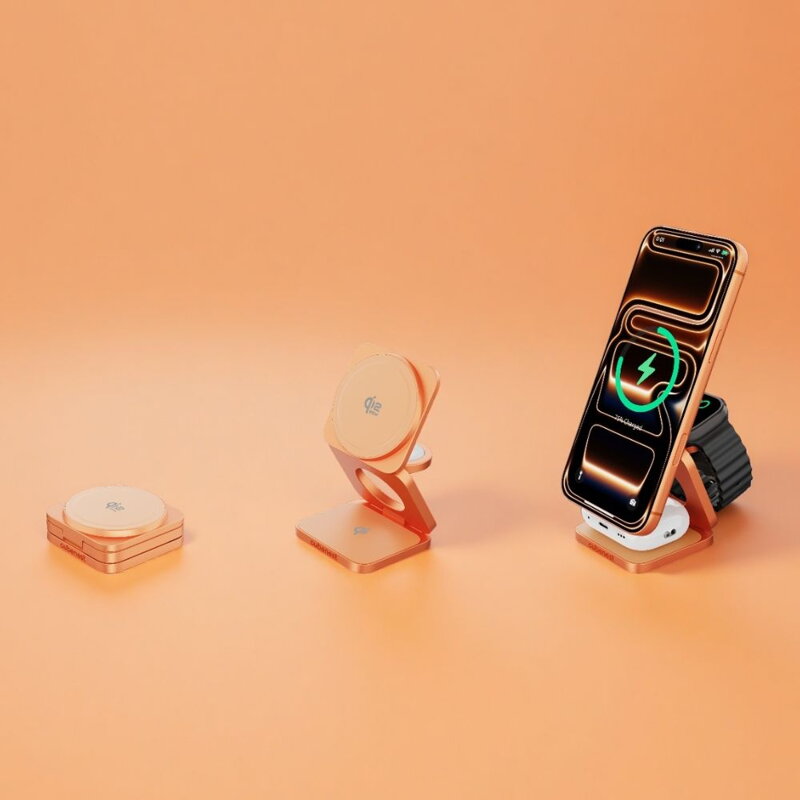 Cubenest El Qi2.2 cargador plegable inalámbrico magnético 3 en 1 SQ312 Ultra naranja
