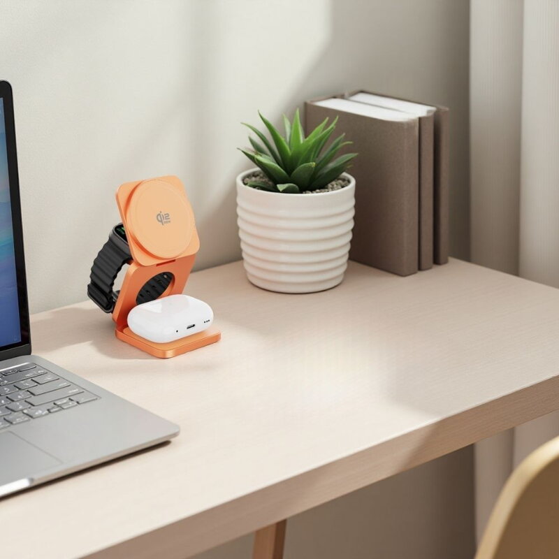 Cubenest El Qi2.2 cargador plegable inalámbrico magnético 3 en 1 SQ312 Ultra naranja
