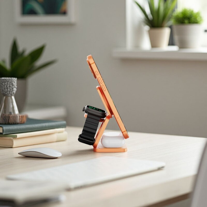 Cubenest El Qi2.2 cargador plegable inalámbrico magnético 3 en 1 SQ312 Ultra naranja