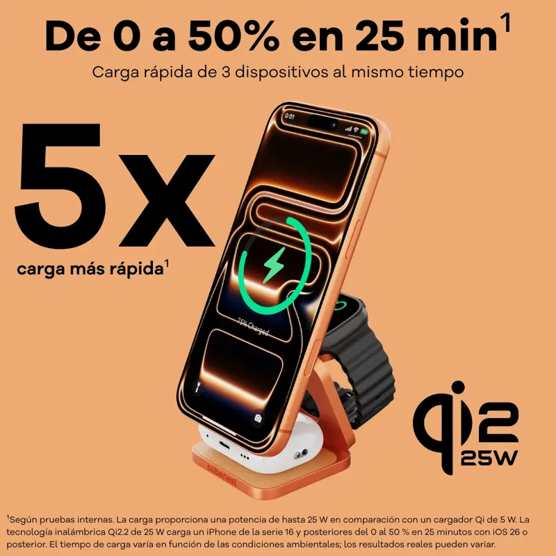Cubenest El Qi2.2 cargador plegable inalámbrico magnético 3 en 1 SQ312 Ultra naranja