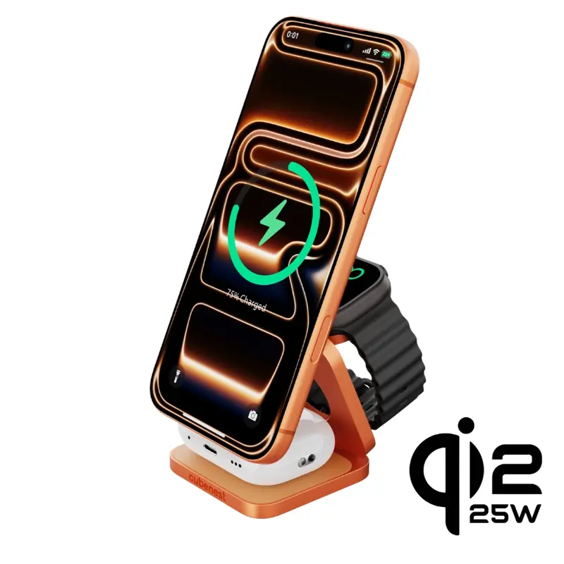 Cubenest El Qi2.2 cargador plegable inalámbrico magnético 3 en 1 SQ312 Ultra naranja Cubenest El Qi2.2 cargador plegable inalámbrico magnético 3 en 1 SQ312 Ultra naranja
