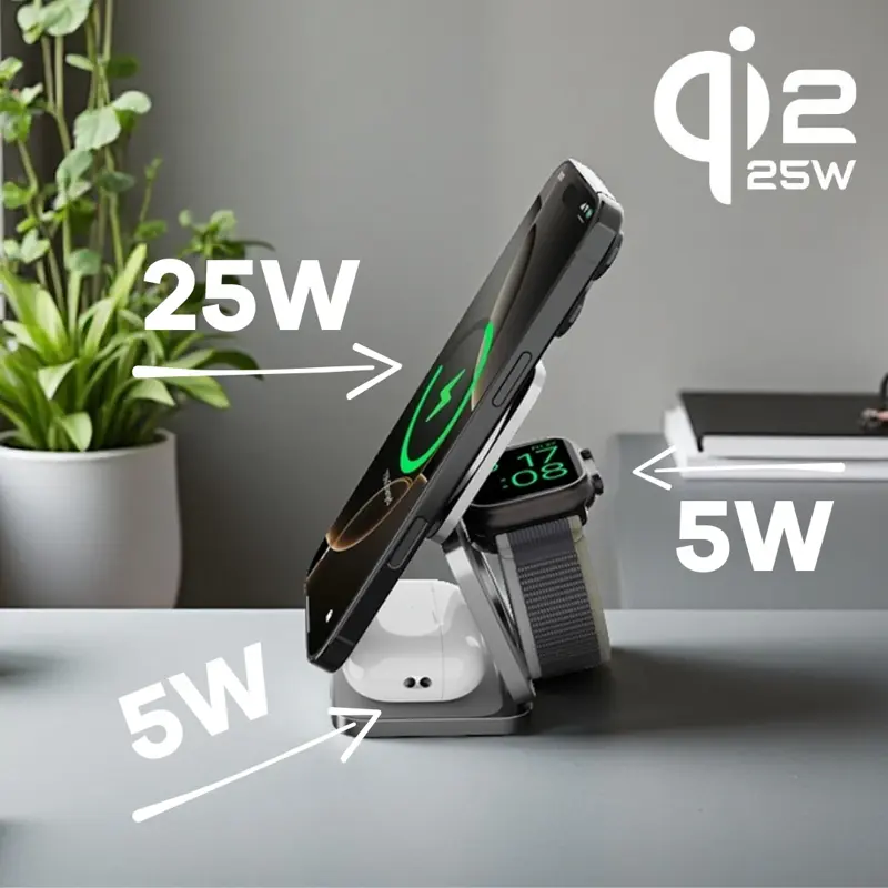 Cubenest El Qi2.2 cargador plegable inalámbrico magnético 3 en 1 SQ312 Ultra gris