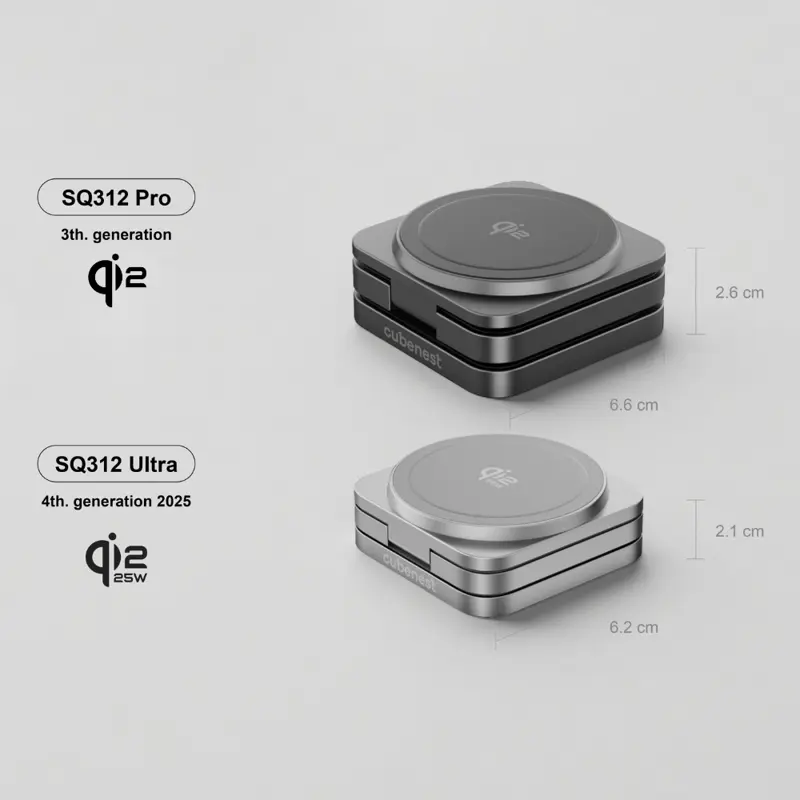 Cubenest El Qi2.2 cargador plegable inalámbrico magnético 3 en 1 SQ312 Ultra gris