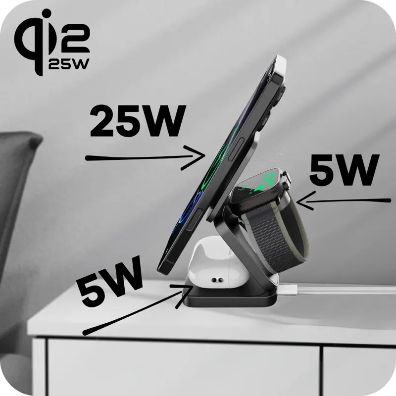 Qi2.2 Cargador MagSafe 3 en 1