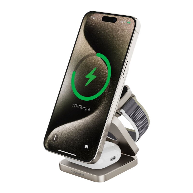 Cubenest El Qi2.2 cargador plegable inalámbrico magnético 3 en 1 SQ312 Pro titanio