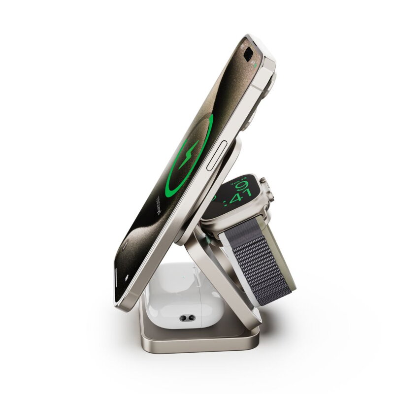 Cubenest El Qi2.2 cargador plegable inalámbrico magnético 3 en 1 SQ312 Pro titanio