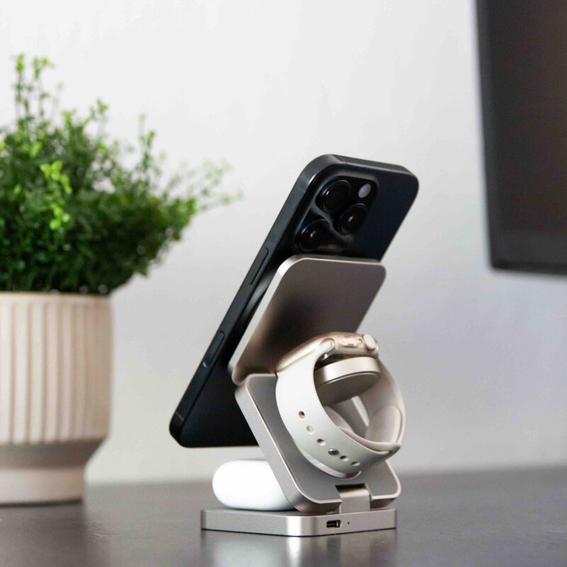 Cubenest El Qi2.2 cargador plegable inalámbrico magnético 3 en 1 SQ312 Pro titanio
