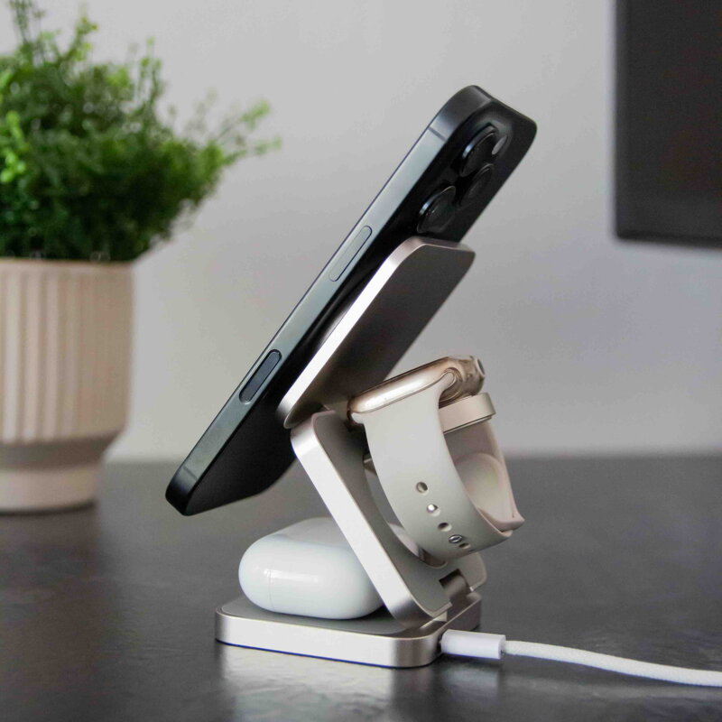 Cubenest El Qi2.2 cargador plegable inalámbrico magnético 3 en 1 SQ312 Pro titanio