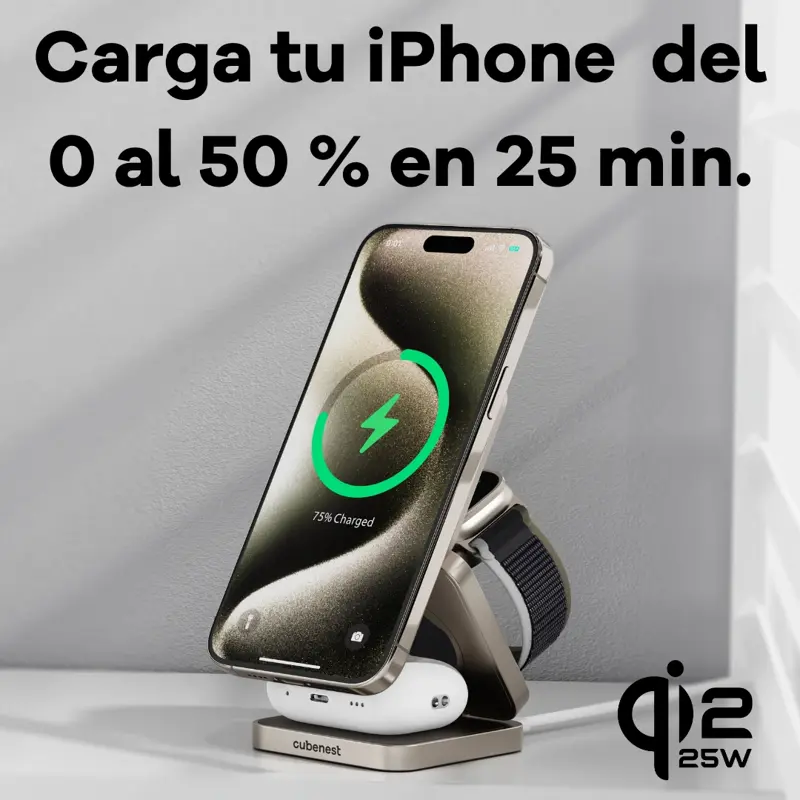 Cubenest El Qi2.2 cargador plegable inalámbrico magnético 3 en 1 SQ312 Pro titanio