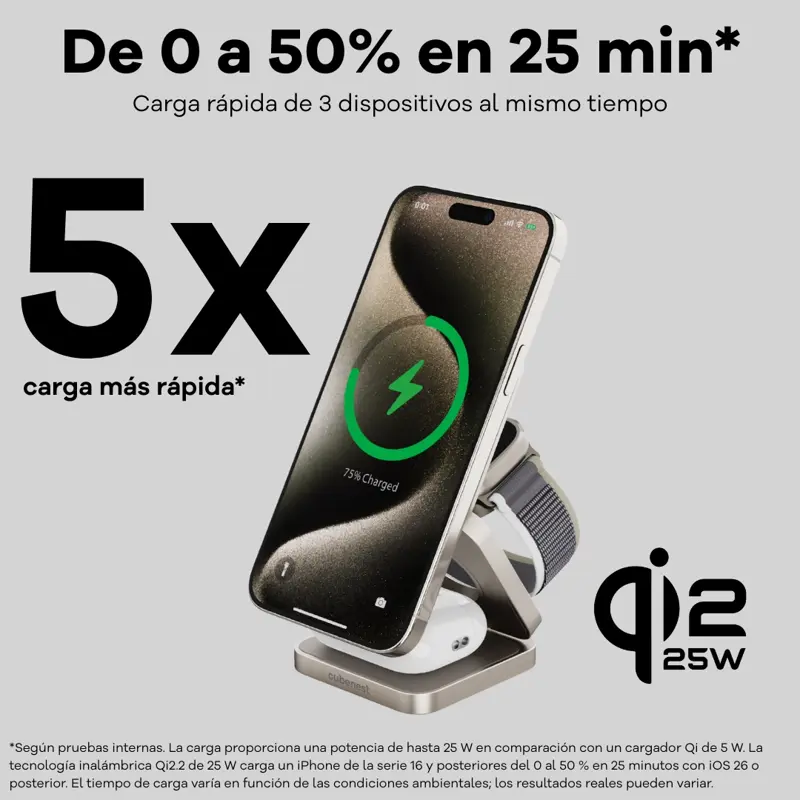 Cubenest El Qi2.2 cargador plegable inalámbrico magnético 3 en 1 SQ312 Pro titanio