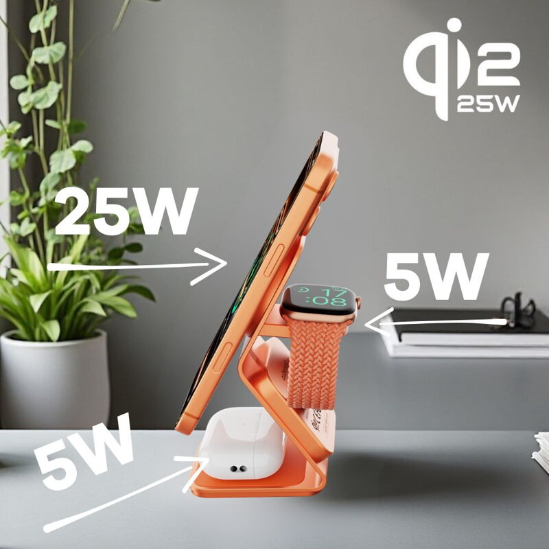 Cubenest El Qi2.2 cargador inalámbrico magnético 3 en 1 SQ314 naranja