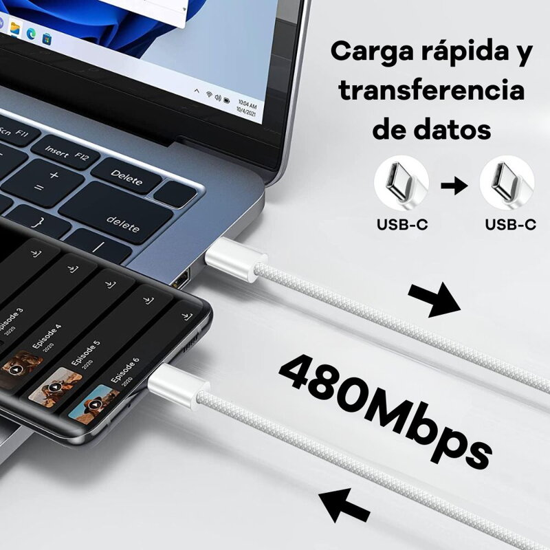 Cubenest cable USB-C/USB-C 60 W 1m 4 unid.